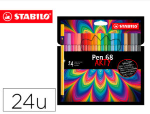 Marcador stabilo aguarelavel pen 68 arty line 1 mm estojo cartao de 24 unidades cores sortidas