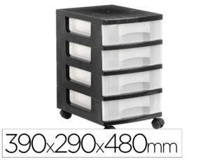 Modulos de gavetas archivo 2000 4 gavetas transparente involucro preto 6 litros com rodas 390x290x480 mm