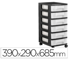 Modulos de gavetas archivo 2000 6 gavetas transparente involucro preto 6 litros com rodas 390x290x685 mm
