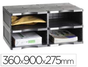 Modulo classificador archivo 2000 archivodoc jumbo 4 compartimentos cor preto 360x600x275 mm
