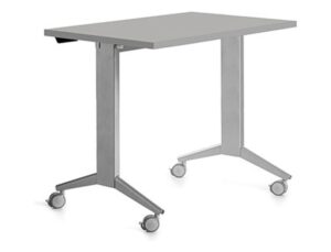 Mesa de escritorio rocada 120x60cm com tabuleiro rebativel 90 acabamento fd02 aluminio/cinza
