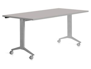 Mesa de escritorio rocada 160x80cm com tabuleiro rebativel 90 acabamento fd02 aluminio/cinza