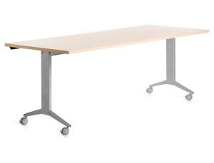 Mesa de escritorio rocada 180x80cm com tabuleiro rebativel 90 acabamento fd01 aluminio/faia