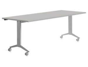 Mesa de escritorio rocada 180x80cm com tabuleiro rebativel 90 acabamento fd02 aluminio/cinza