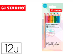 Lapis de cor stabilo aquacolor aguarelaveis pastel love estojo cartao de 12 cores sortidas