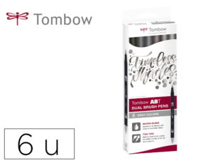 Marcador tombow dual brush ponta dupla pincel escala de cinzas estojo de 6 unidades
