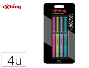 Marcador rotring fineliner ponta metalica 0,4 mm pack de 4 cores sortidas