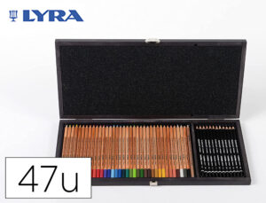 Conjunto de desenho lyra estojo de madeira com 47 pecas sortidas