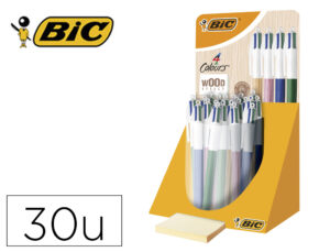 Esferografica bic quatro cores wood expositor de 30 unidades cores sortidas