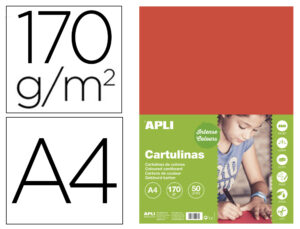 Cartolina apli din a4 170 gr vermelho embalagem de 50 folhas