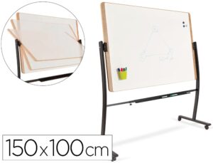 Quadro branco rocada aco lacado magnetico moldura aluminio dupla face giratorio curve com rodas 100x150 cm