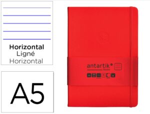 Caderno com elastico antartik notes capa dura a5 pautado vermelho 100 folhas 80 gr fsc
