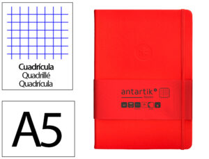 Caderno com elastico antartik notes capa dura a5 quadriculado vermelho 100 folhas 80 gr fsc