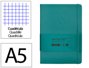 Caderno com elastico antartik notes capa dura a5 quadriculado verde agua-marinha 100 folhas 80 gr fsc