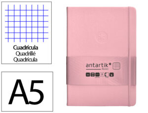 Caderno com elastico antartik notes capa dura a5 quadriculado rosa pastel 100 folhas 80 gr fsc