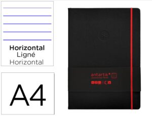 Caderno com elastico antartik notes capa dura a4 pautado preto e vermelho 100 folhas 80 gr fsc