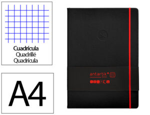 Caderno com elastico antartik notes capa dura a4 quadriculado preto e vermelho 100 folhas 80 gr fsc