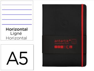Caderno com elastico antartik notes capa dura a5 pautado preto e vermelho 100 folhas 80 gr fsc