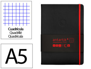 Caderno com elastico antartik notes capa dura a5 quadriculado preto e vermelho 100 folhas 80 gr fsc
