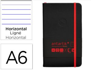 Caderno com elastico antartik notes capa dura a6 pautado preto e vermelho 100 folhas 80 gr fsc