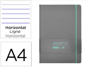 Caderno com elastico antartik notes capa dura a4 pautado cinza e turquesa 100 folhas 80 gr fsc