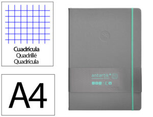 Caderno com elastico antartik notes capa dura a4 quadriculado cinza e turquesa 100 folhas 80 gr fsc