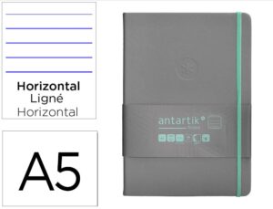 Caderno com elastico antartik notes capa dura a5 pautado cinza e turquesa 100 folhas 80 gr fsc