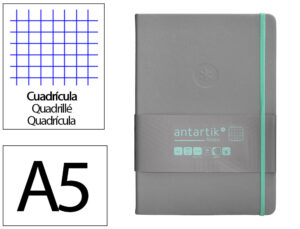 Caderno com elastico antartik notes capa dura a5 quadriculado cinza e turquesa 100 folhas 80 gr fsc