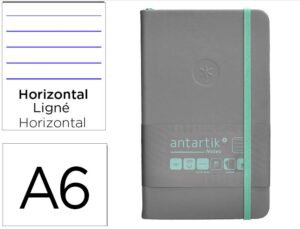 Caderno com elastico antartik notes capa dura a6 pautado cinza e turquesa 100 folhas 80 gr fsc