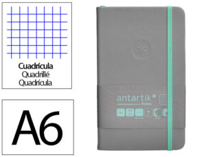 Caderno com elastico antartik notes capa dura a6 quadriculado cinza e turquesa 100 folhas 80 gr fsc