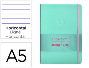 Caderno com elastico antartik notes capa dura a5 pautado rosa e turquesa 100 folhas 80 gr fsc