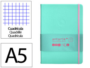 Caderno com elastico antartik notes capa dura a5 quadriculado rosa e turquesa 100 folhas 80 gr fsc