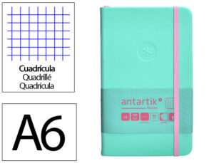 Caderno com elastico antartik notes capa dura a6 quadriculado rosa e turquesa 100 folhas 80 gr fsc