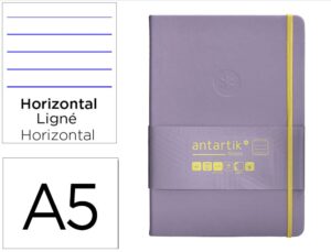 Caderno com elastico antartik notes capa dura a5 pautado roxo e amarelo 100 folhas 80 gr fsc