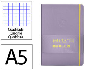 Caderno com elastico antartik notes capa dura a5 quadriculado roxo e amarelo 100 folhas 80 gr fsc