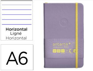 Caderno com elastico antartik notes capa dura a6 pautado roxo e amarelo 100 folhas 80 gr fsc