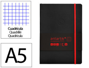 Caderno com elastico antartik notes capa mole a5 quadriculado preto e vermelho 80 folhas 80 gr fsc