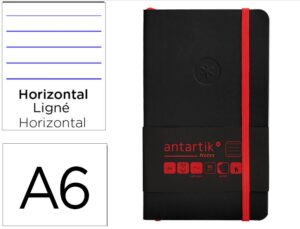 Caderno com elastico antartik notes capa mole a6 pautado preto e vermelho 100 folhas 80 gr fsc