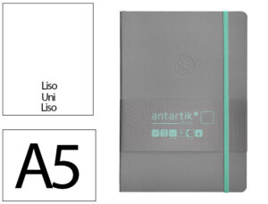 Caderno com elastico antartik notes capa mole a5 liso cinza e turquesa 80 folhas 80 gr fsc