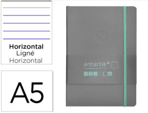 Caderno com elastico antartik notes capa mole a5 pautado cinza e turquesa 80 folhas 80 gr fsc