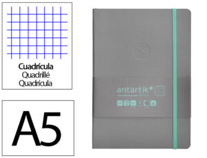Caderno com elastico antartik notes capa mole a5 quadriculado cinza e turquesa 80 folhas 80 gr fsc