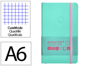Caderno com elastico antartik notes capa mole a6 quadriculado rosa e turquesa 100 folhas 80 gr fsc