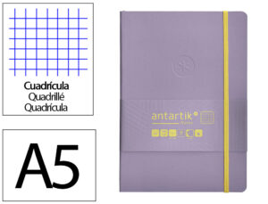 Caderno com elastico antartik notes capa mole a5 quadriculado roxo e amarelo 80 folhas 80 gr fsc