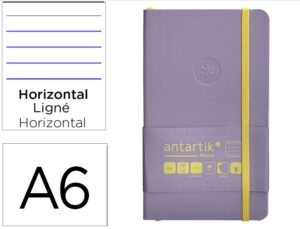 Caderno com elastico antartik notes capa mole a6 pautado roxo e amarelo 100 folhas 80 gr fsc