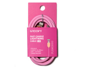 Cabo groovy usb 2.0 a usb c apple lightning comprimento 1 mt silicone cor rosa flamingo
