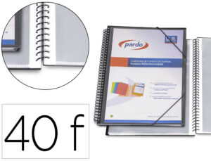 Capa catalogo pardo com espiral 40 bolsas folio personalizavel cor preto