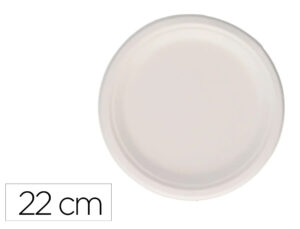 Prato fibra cana acucar bunzl biodegradavel 22 cm diametro cor branco embalagem de 50 unidades