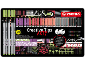 Marcador stabilo creative tips arty line classic 5 pontas diferentes por cor estojo metalico de 30 unidades cores pastel