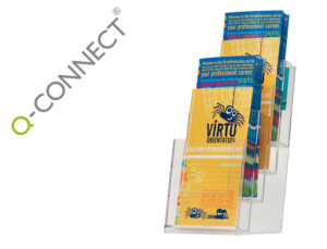 Expositor q-connect de secretaria metacrilato 1/3 din a4 para tripticos 4 compartimentos 121x159x295 mm