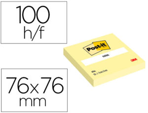 Bloco de notas adesivas post-it 76x76 mm 100 folhas amarelo canario retratilado individualmente